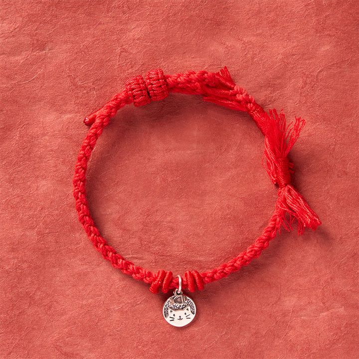Buddha Stones 925 Sterling Silber Armband mit niedlichem Katzenfisch-Motiv und tibetischem rotem Faden, verstellbar - image 12