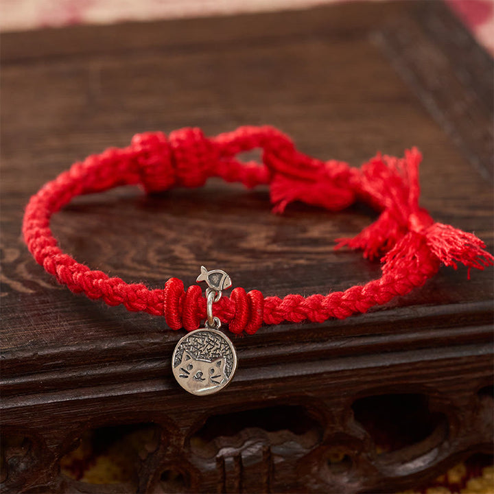 Buddha Stones 925 Sterling Silber Armband mit niedlichem Katzenfisch-Motiv und tibetischem rotem Faden, verstellbar - image 10