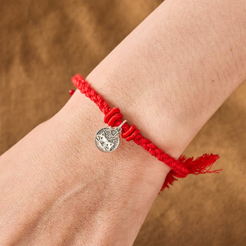 Buddha Stones 925 Sterling Silber Armband mit niedlichem Katzenfisch-Motiv und tibetischem rotem Faden, verstellbar - image 13
