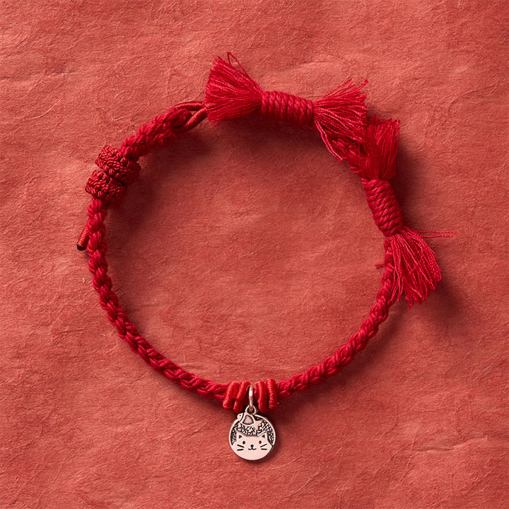 Buddha Stones 925 Sterling Silber Armband mit niedlichem Katzenfisch-Motiv und tibetischem rotem Faden, verstellbar - image 3