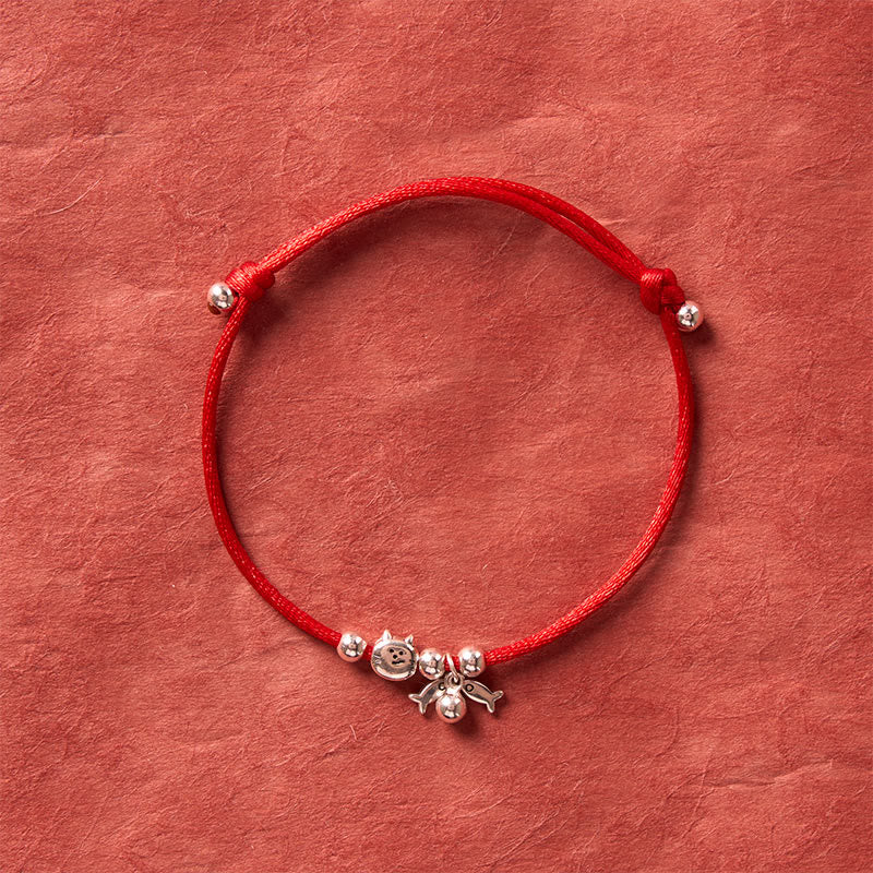 Buddha Stones Armband aus 925er Sterlingsilber mit niedlichem Welsmotiv und rotem Faden – ein Segenssymbol - image 3