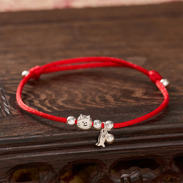 Buddha Stones Armband aus 925er Sterlingsilber mit niedlichem Welsmotiv und rotem Faden – ein Segenssymbol - image 1