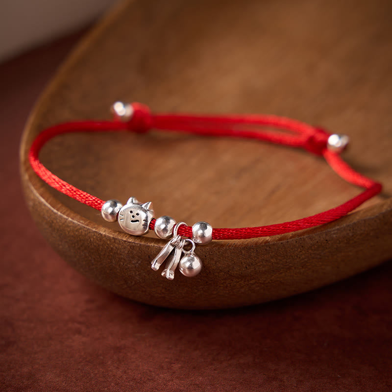 Buddha Stones Armband aus 925er Sterlingsilber mit niedlichem Welsmotiv und rotem Faden – ein Segenssymbol - Silber (Ruhe ♥ Ausgeglichenheit) - 14-21 cm - image 0