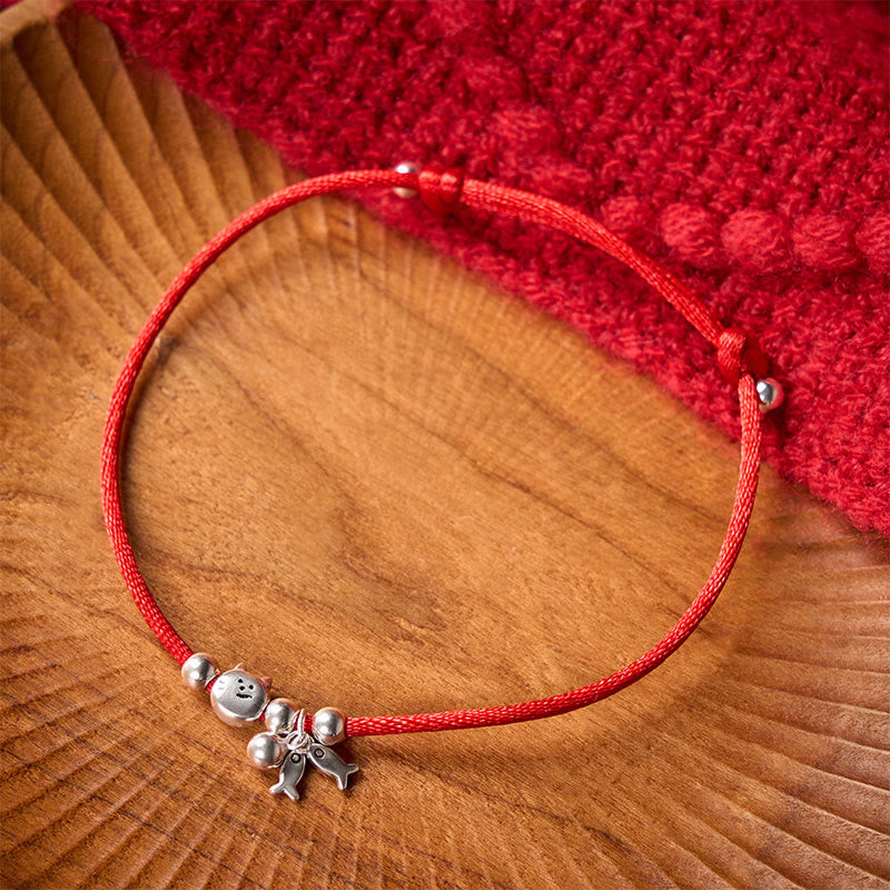Buddha Stones Armband aus 925er Sterlingsilber mit niedlichem Welsmotiv und rotem Faden – ein Segenssymbol - image 2