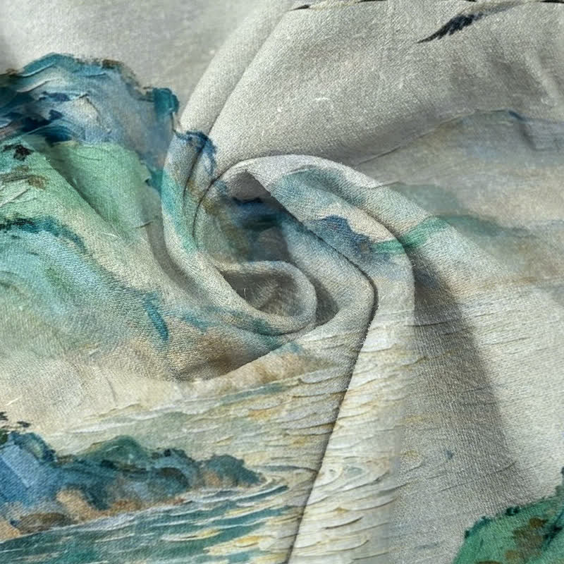Buddha Stones Kurzarmhemd aus Baumwolle mit Küsten-Aquarell-Landschaftsmuster für Herren, halb geknöpft - image 2