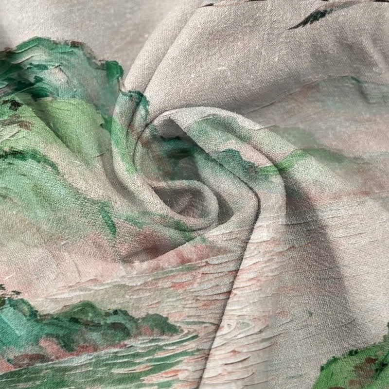 Buddha Stones Kurzarmhemd aus Baumwolle mit Küsten-Aquarell-Landschaftsmuster für Herren, halb geknöpft - image 8