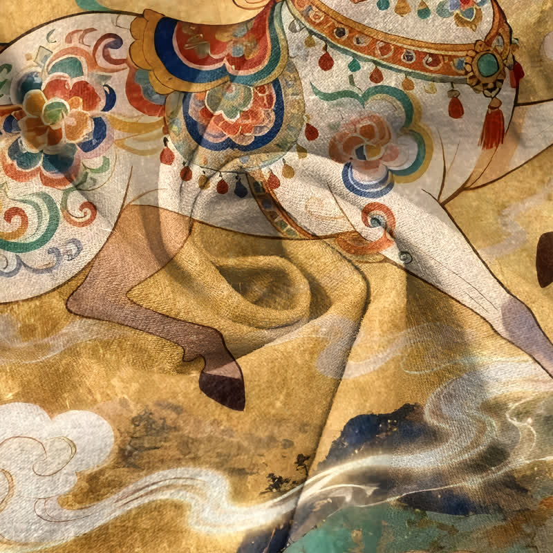 Buddha Stones Kurzarmhemd aus Baumwolle mit Ziermuster eines galoppierenden Pferdes, halb geknöpft, für Herren - image 9