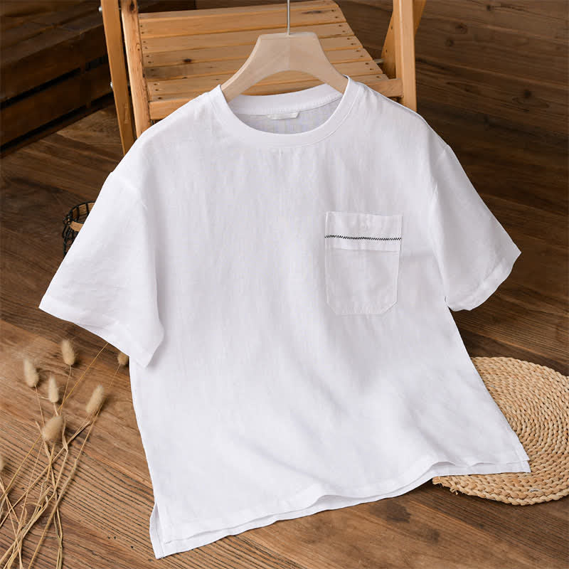 Buddha Stones Lässiges, minimalistisches Kurzarm-T-Shirt für Herren mit aufgesetzter Tasche für den Sommer. - Weiß - US/ UK/AU42, EU52 (3XL) - image 9