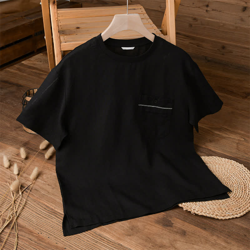 Buddha Stones Lässiges, minimalistisches Kurzarm-T-Shirt für Herren mit aufgesetzter Tasche für den Sommer. - image 6