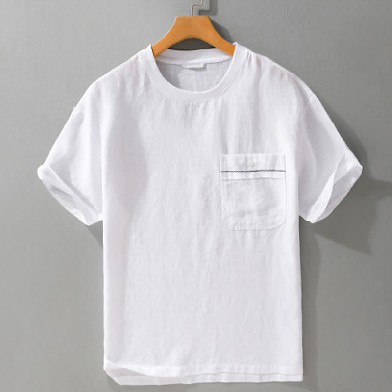 Buddha Stones Lässiges, minimalistisches Kurzarm-T-Shirt für Herren mit aufgesetzter Tasche für den Sommer. - image 11
