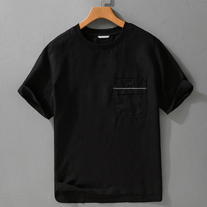 Buddha Stones Lässiges, minimalistisches Kurzarm-T-Shirt für Herren mit aufgesetzter Tasche für den Sommer. - Schwarz - US/ UK/AU42, EU52 (3XL) - image 5