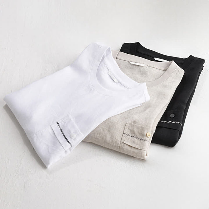 Buddha Stones Lässiges, minimalistisches Kurzarm-T-Shirt für Herren mit aufgesetzter Tasche für den Sommer. - image 17