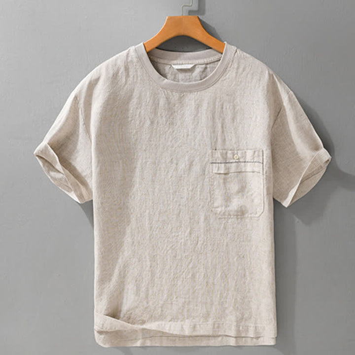 Buddha Stones Lässiges, minimalistisches Kurzarm-T-Shirt für Herren mit aufgesetzter Tasche für den Sommer. - image 1