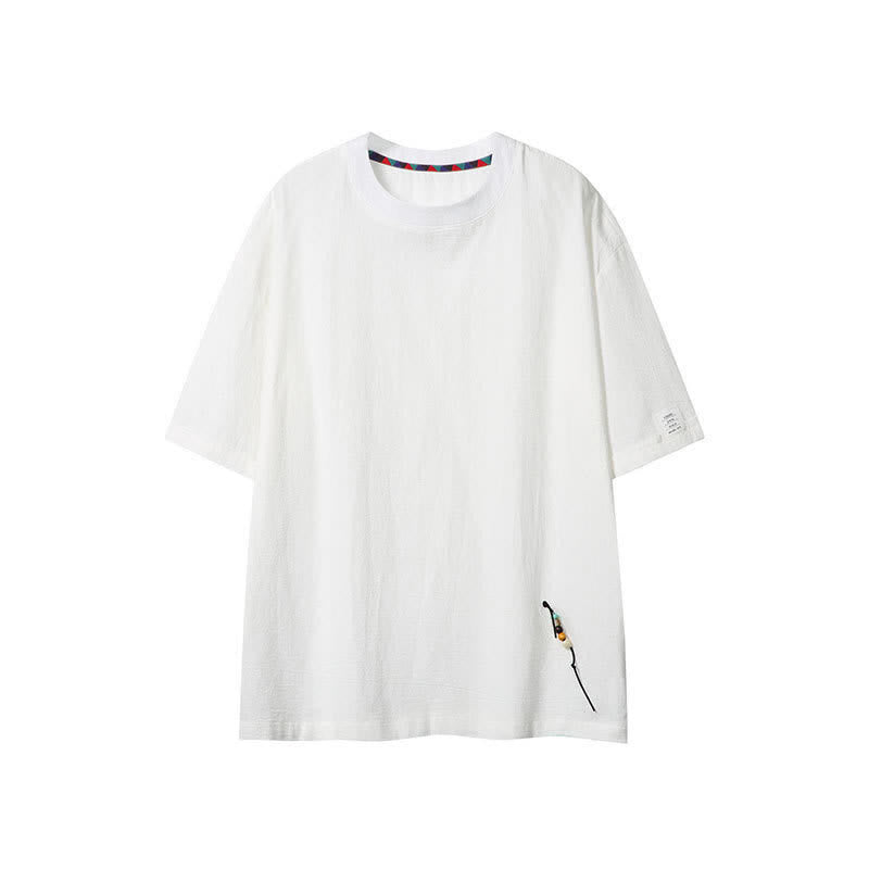 Buddha Stones Lässiges Sommer-T-Shirt im Boho-Stil mit Kordelzug, einfarbig, Kurzarm, für Herren - Weiß - US/UK/AU46, EU56 (5XL) - image 14