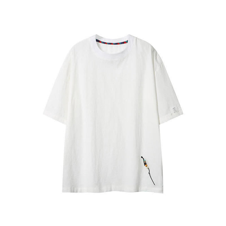 Buddha Stones Lässiges Sommer-T-Shirt im Boho-Stil mit Kordelzug, einfarbig, Kurzarm, für Herren - Weiß - US/UK/AU46, EU56 (5XL) - image 14