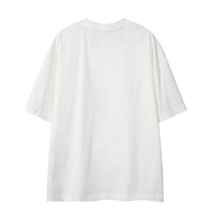 Buddha Stones Lässiges Sommer-T-Shirt im Boho-Stil mit Kordelzug, einfarbig, Kurzarm, für Herren - image 15
