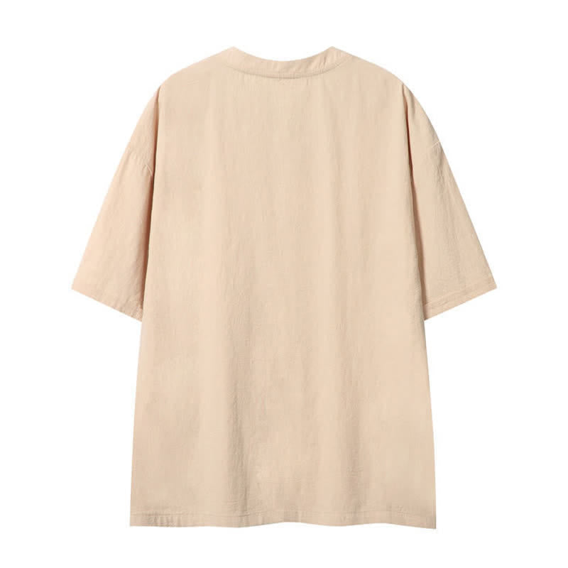 Buddha Stones Lässiges Sommer-T-Shirt im Boho-Stil mit Kordelzug, einfarbig, Kurzarm, für Herren - image 1