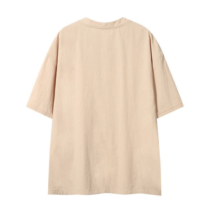Buddha Stones Lässiges Sommer-T-Shirt im Boho-Stil mit Kordelzug, einfarbig, Kurzarm, für Herren - image 1