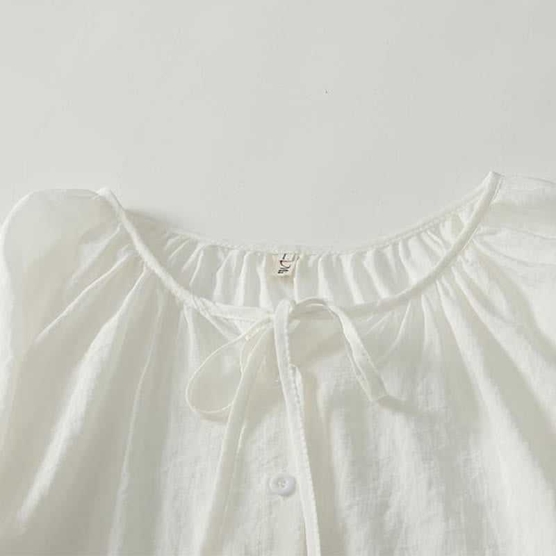 Buddha Stones Lässiges Boho-Langarmshirt für Damen, einfarbig, mit Rundhalsausschnitt, Kordelzug und Knopfleiste, für Frühling und Sommer - image 7