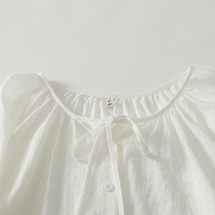Buddha Stones Lässiges Boho-Langarmshirt für Damen, einfarbig, mit Rundhalsausschnitt, Kordelzug und Knopfleiste, für Frühling und Sommer - image 7
