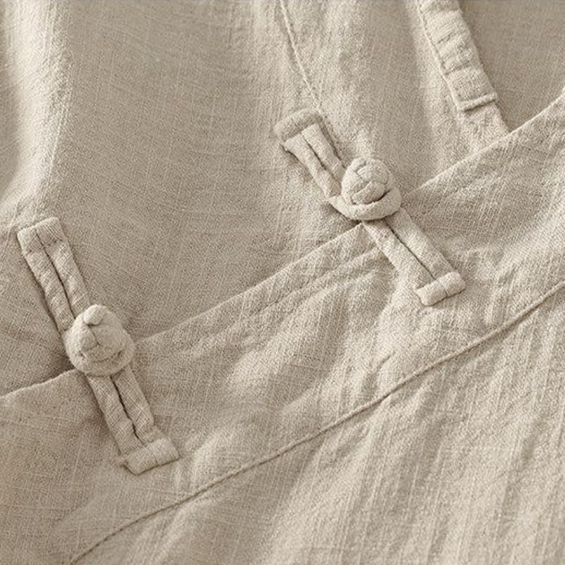 Buddha Stones Frühling/Sommer Tang Style Minimalistisches V-Ausschnitt-Langarmshirt mit Froschknopfleiste für Damen, einfarbig - image 2