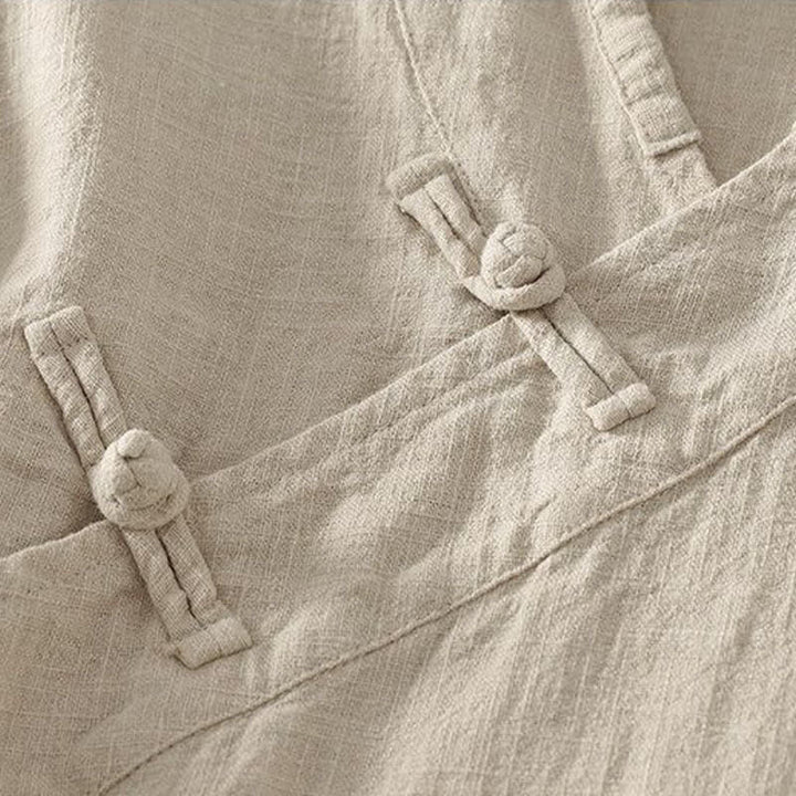 Buddha Stones Frühling/Sommer Tang Style Minimalistisches V-Ausschnitt-Langarmshirt mit Froschknopfleiste für Damen, einfarbig - image 2
