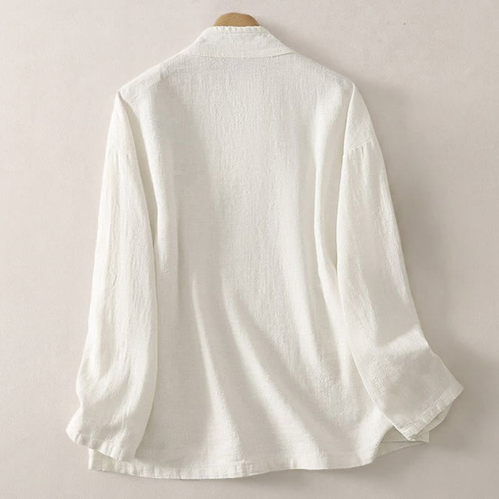 Buddha Stones Frühling/Sommer Tang Style Minimalistisches V-Ausschnitt-Langarmshirt mit Froschknopfleiste für Damen, einfarbig - image 10