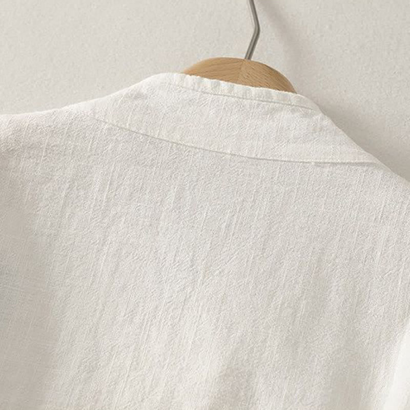 Buddha Stones Frühling/Sommer Tang Style Minimalistisches V-Ausschnitt-Langarmshirt mit Froschknopfleiste für Damen, einfarbig - image 12