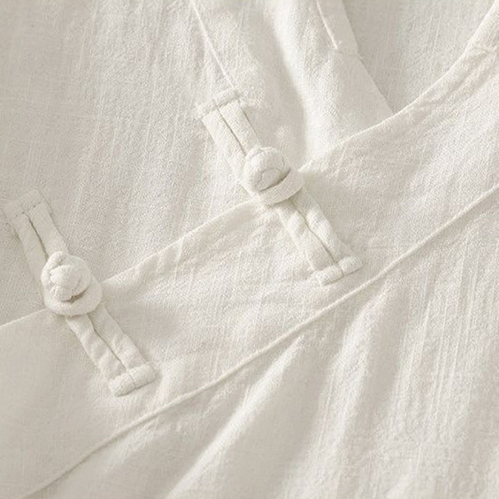Buddha Stones Frühling/Sommer Tang Style Minimalistisches V-Ausschnitt-Langarmshirt mit Froschknopfleiste für Damen, einfarbig - image 13