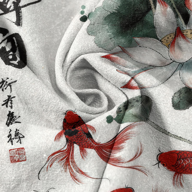 Buddha Stones Herrenhose aus Baumwolle mit Lotus-Koi-Fisch-Tintenwaschmuster, schmal zulaufend und mit Taschen - image 3
