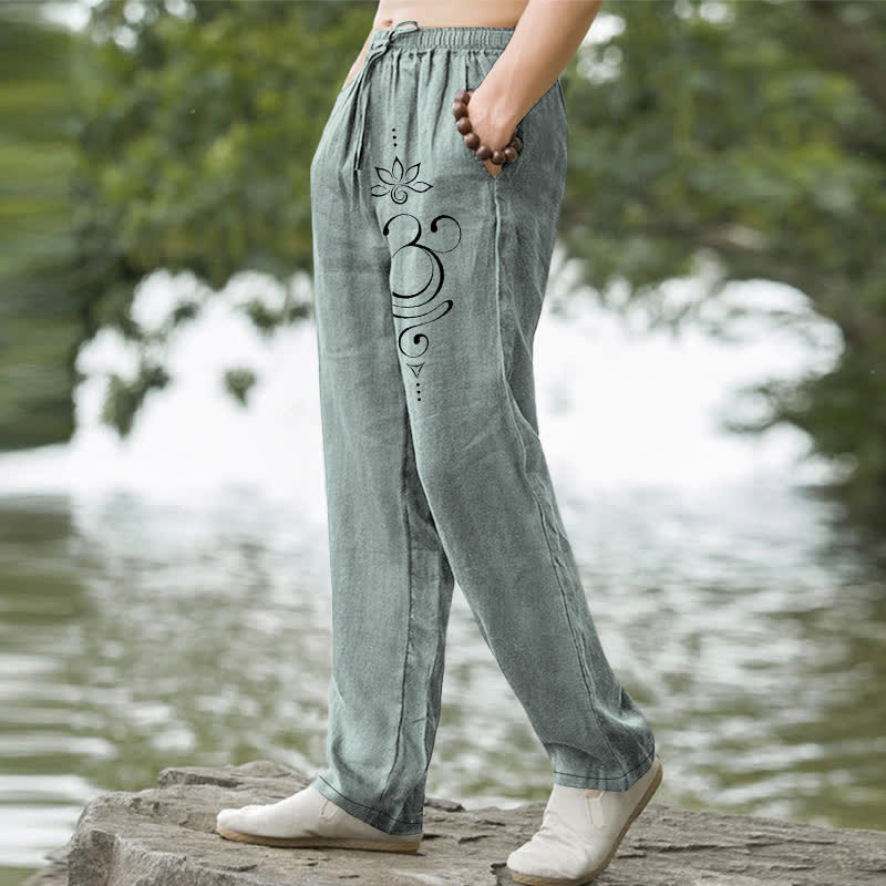 Buddha Stones Herrenhose aus Baumwolle mit Zen-Lotus-Om-Muster, schmal zulaufend und mit Taschen - image 1