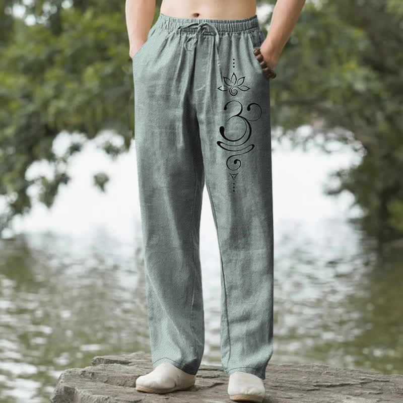 Buddha Stones Herrenhose aus Baumwolle mit Zen-Lotus-Om-Muster, schmal zulaufend und mit Taschen - Kadettenblau - US/ UK/AU50, EU60 (5XL) - image 0