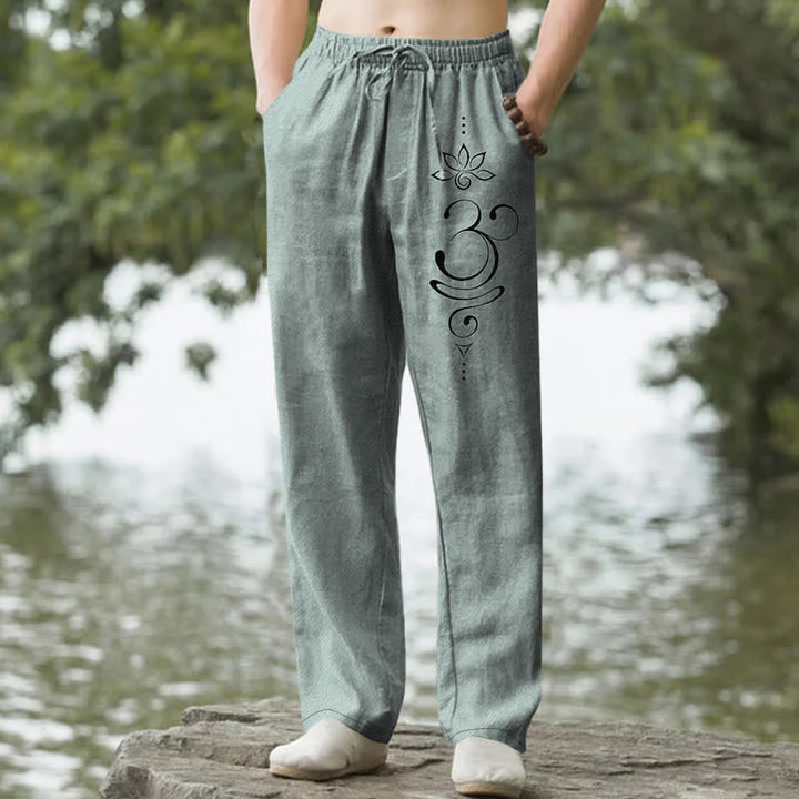 Buddha Stones Herrenhose aus Baumwolle mit Zen-Lotus-Om-Muster, schmal zulaufend und mit Taschen - Kadettenblau - US/ UK/AU50, EU60 (5XL) - image 0