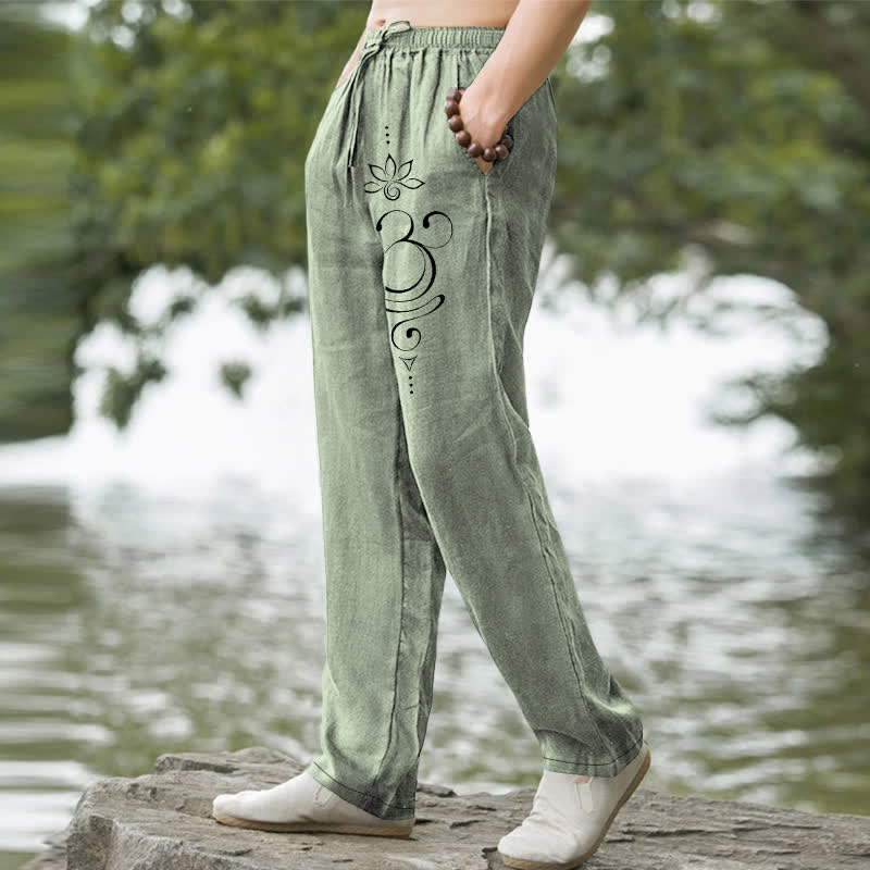 Buddha Stones Herrenhose aus Baumwolle mit Zen-Lotus-Om-Muster, schmal zulaufend und mit Taschen - image 5