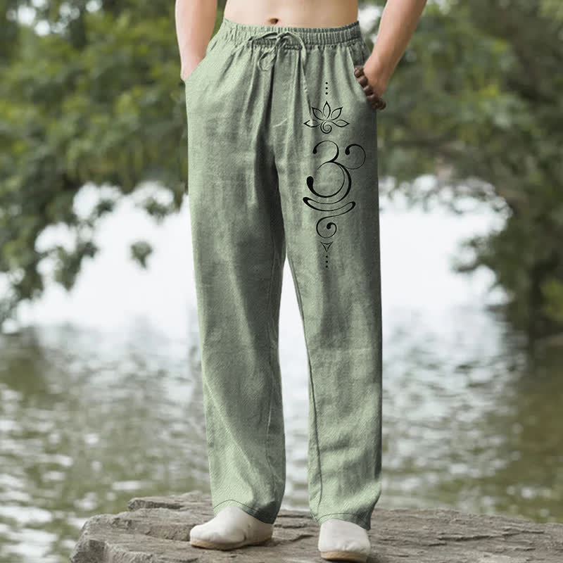Buddha Stones Herrenhose aus Baumwolle mit Zen-Lotus-Om-Muster, schmal zulaufend und mit Taschen - Dunkelmeergrün - US/ UK/AU50, EU60 (5XL) - image 4