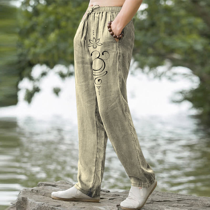 Buddha Stones Herrenhose aus Baumwolle mit Zen-Lotus-Om-Muster, schmal zulaufend und mit Taschen - image 7