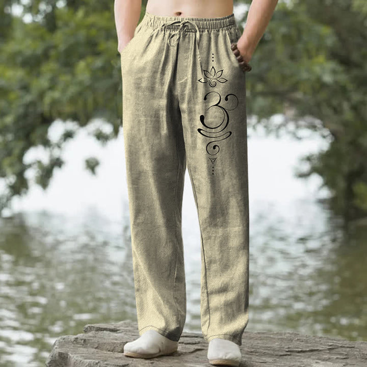 Buddha Stones Herrenhose aus Baumwolle mit Zen-Lotus-Om-Muster, schmal zulaufend und mit Taschen - Khaki - US/ UK/AU50, EU60 (5XL) - image 6