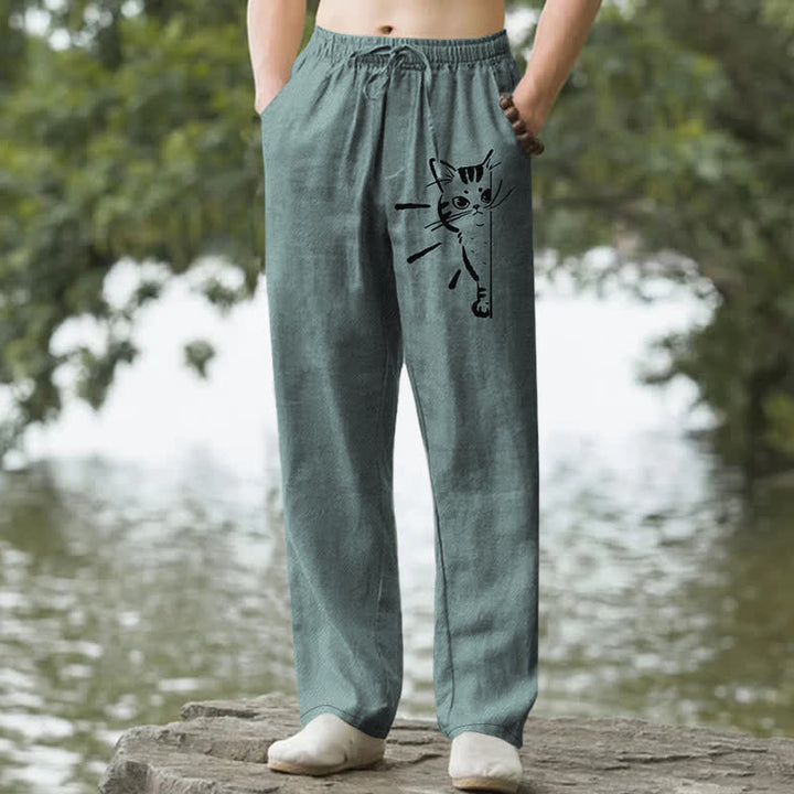 Buddha Stones Herrenhose aus Baumwolle mit schwarzem Katzenmuster, schmal zulaufend und mit Taschen - Kadettenblau - US/ UK/AU50, EU60 (5XL) - image 4