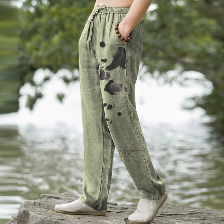Buddha Stones Herrenhose mit schmal zulaufendem Schnitt und Taschen, bedruckt mit Panda- und Bambusmuster aus Baumwolle - image 5