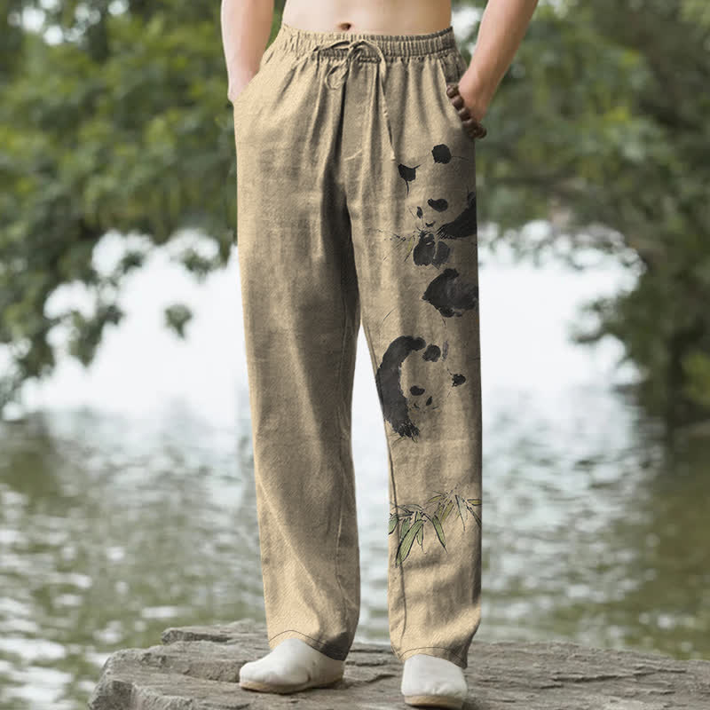 Buddha Stones Herrenhose mit schmal zulaufendem Schnitt und Taschen, bedruckt mit Panda- und Bambusmuster aus Baumwolle - Bräunen - US/ UK/AU50, EU60 (5XL) - image 6