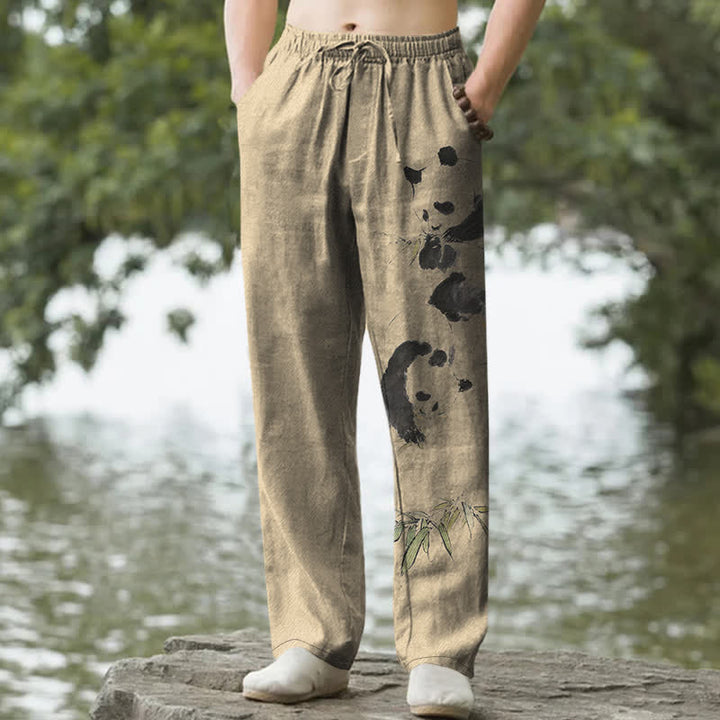 Buddha Stones Herrenhose mit schmal zulaufendem Schnitt und Taschen, bedruckt mit Panda- und Bambusmuster aus Baumwolle - Bräunen - US/ UK/AU50, EU60 (5XL) - image 6
