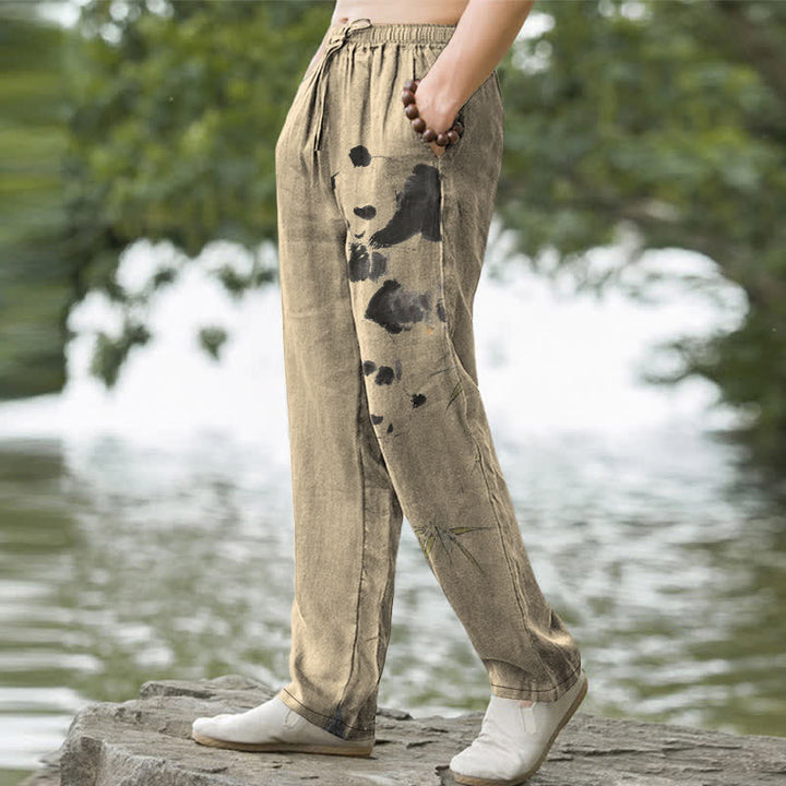 Buddha Stones Herrenhose mit schmal zulaufendem Schnitt und Taschen, bedruckt mit Panda- und Bambusmuster aus Baumwolle - image 7