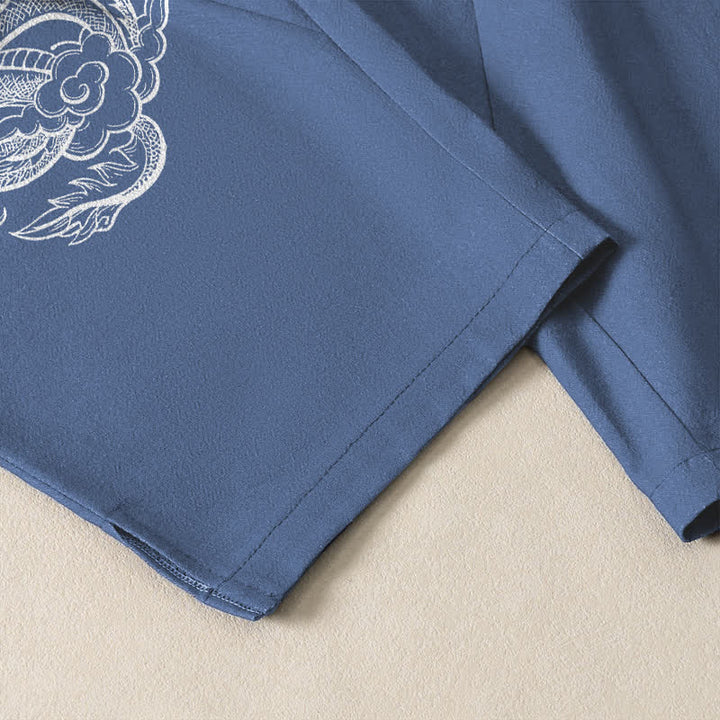 Buddha Stones Herrenhose aus reiner Baumwolle mit Koi-Drachenmuster, Kordelzug und Taschen - image 5
