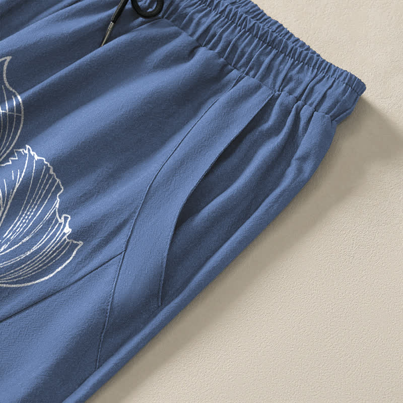 Buddha Stones Herrenhose aus reiner Baumwolle mit Koi-Drachenmuster, Kordelzug und Taschen - image 4