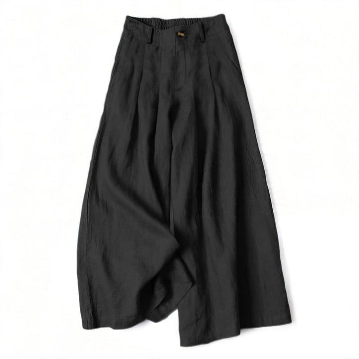 Buddha Stones Elegante, lange Sommerhose aus Baumwoll-Leinen-Mischgewebe mit elastischem Bund, Knopf- und Reißverschluss, weitem Bein und Taschen. - Schwarz - US16, UK/AU20, EU48 (3XL) - image 10