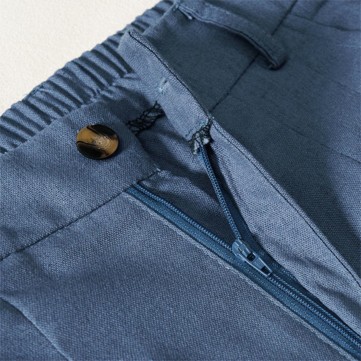Buddha Stones Elegante, lange Sommerhose aus Baumwoll-Leinen-Mischgewebe mit elastischem Bund, Knopf- und Reißverschluss, weitem Bein und Taschen. - image 3