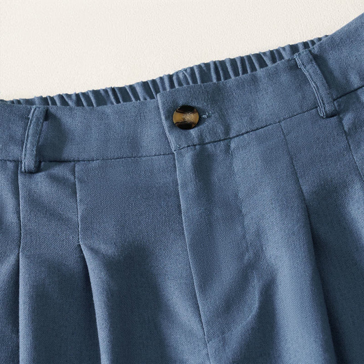 Buddha Stones Elegante, lange Sommerhose aus Baumwoll-Leinen-Mischgewebe mit elastischem Bund, Knopf- und Reißverschluss, weitem Bein und Taschen. - image 2
