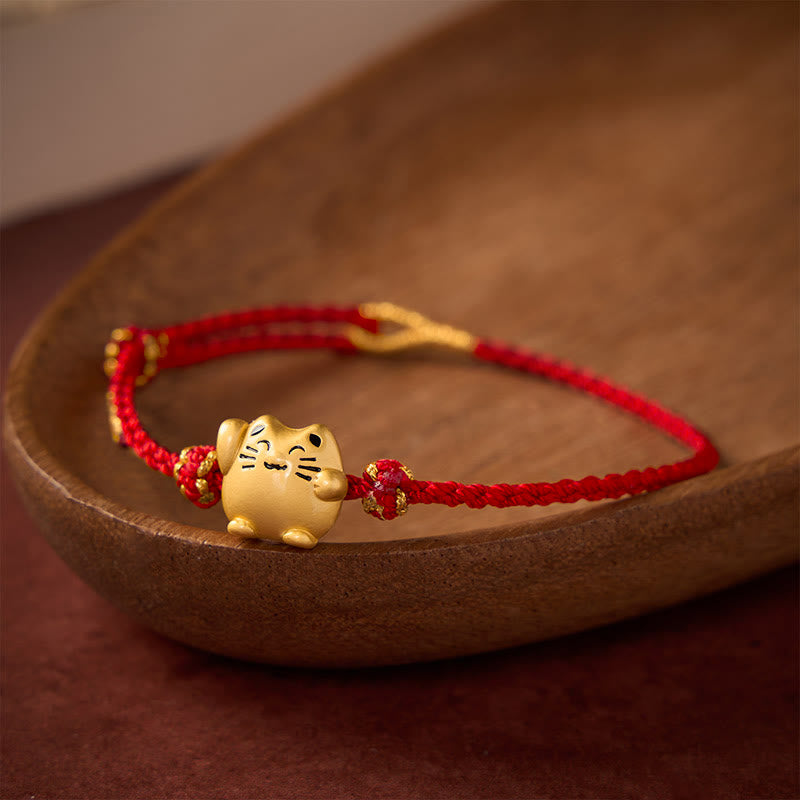 Buddha Stones Rotes Armband aus Kupfer mit Glückskatzenmotiv zum Schutz und Energie - Rot (Handgelenkumfang 14–18 cm) - image 9