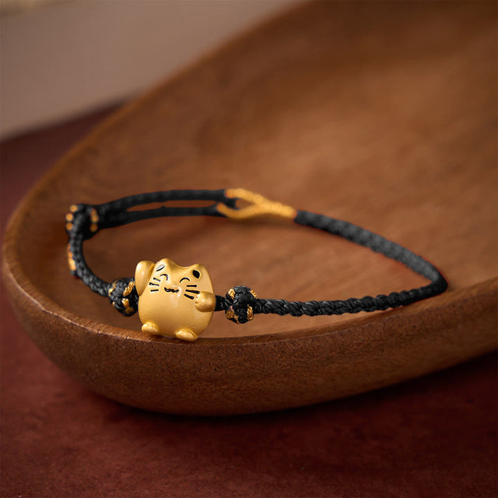 Buddha Stones Rotes Armband aus Kupfer mit Glückskatzenmotiv zum Schutz und Energie - Schwarz (Handgelenkumfang 14–18 cm) - image 12