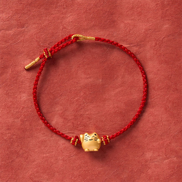 Buddha Stones Rotes Armband aus Kupfer mit Glückskatzenmotiv zum Schutz und Energie - image 11